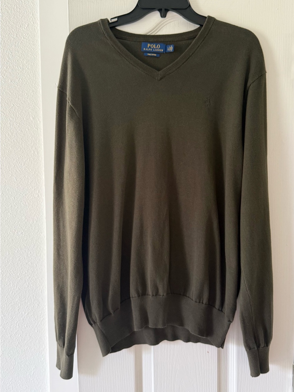 Polo Ralph Lauren Pima Cotton V-Neck Sweater Olive Green Men’s Large Classic